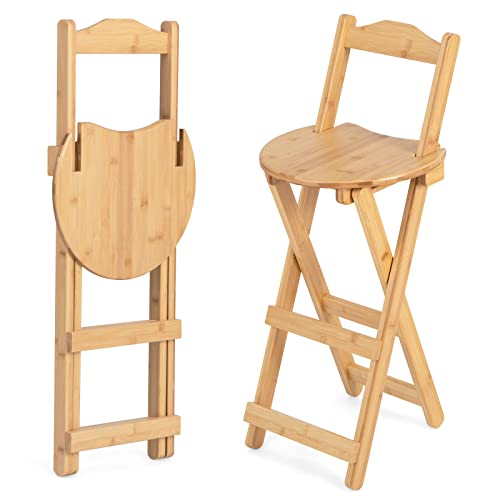TANGZON Bar Stools Set of 2, Folding Bamboo Counter Height Stool with Backrest & Footrest, Portable Breakfast Dining Chairs for Home Kitchen Restaurant, No Assembly (with backrest, 36 x 36 x 84cm) 1 TANGZON Bar Stools Set of 2, Folding Bamboo Counter Height Stool with Backrest & Footrest, Portable Breakfast Dining Chairs for Home Kitchen Restaurant, No Assembly (with backrest, 36 x 36 x 84cm)