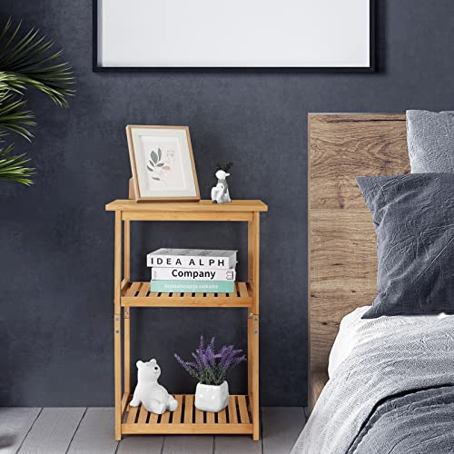 UOMIO Square Bamboo End Table 3-Tier Small Sofa Tables Slim Bedside table with Storage Shelf Practical Bamboo Side Table Coffee Table for Living Room Couch Chairside Table 4 UOMIO Square Bamboo End Table 3-Tier Small Sofa Tables Slim Bedside table with Storage Shelf Practical Bamboo Side Table Coffee Table for Living Room Couch Chairside Table - Image 4