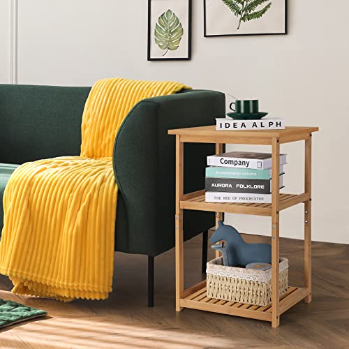 UOMIO Square Bamboo End Table 3-Tier Small Sofa Tables Slim Bedside table with Storage Shelf Practical Bamboo Side Table Coffee Table for Living Room Couch Chairside Table 5 UOMIO Square Bamboo End Table 3-Tier Small Sofa Tables Slim Bedside table with Storage Shelf Practical Bamboo Side Table Coffee Table for Living Room Couch Chairside Table - Image 5