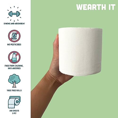 Wearth It - Bamboo Toilet Rolls, Eco-friendly 3-ply, 300 Sheets, Box of 24 Toilet Rolls Bulk Buy | Soft, Strong, Sustainable, Biodegradable, Plastic-Free & Scent-Free Toilet Paper 2 Wearth It - Bamboo Toilet Rolls, Eco-friendly 3-ply, 300 Sheets, Box of 24 Toilet Rolls Bulk Buy | Soft, Strong, Sustainable, Biodegradable, Plastic-Free & Scent-Free Toilet Paper - Image 2