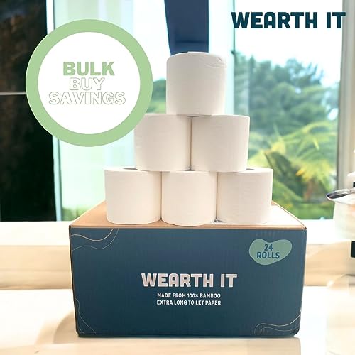 Wearth It - Bamboo Toilet Rolls, Eco-friendly 3-ply, 300 Sheets, Box of 24 Toilet Rolls Bulk Buy | Soft, Strong, Sustainable, Biodegradable, Plastic-Free & Scent-Free Toilet Paper 4 Wearth It - Bamboo Toilet Rolls, Eco-friendly 3-ply, 300 Sheets, Box of 24 Toilet Rolls Bulk Buy | Soft, Strong, Sustainable, Biodegradable, Plastic-Free & Scent-Free Toilet Paper - Image 4