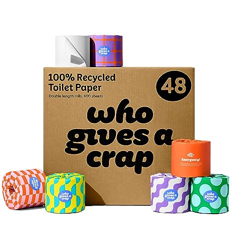 Who Gives A Crap – 100% Recycled, Twice as Long, Sustainable Toilet Roll, Box of 48 (3-Ply, 400 Sheets) - Soft, Strong, Sustainable 1 Who Gives A Crap – 100% Recycled, Twice as Long, Sustainable Toilet Roll, Box of 48 (3-Ply, 400 Sheets) - Soft, Strong, Sustainable