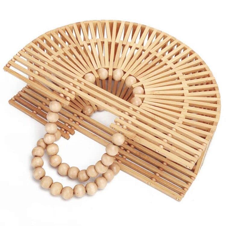 Women's Bamboo Handbag, Handmade Straw Bag, Handbag Bamboo Wallet Natural Basket Bag for Summer Beach 2 Women's Bamboo Handbag, Handmade Straw Bag, Handbag Bamboo Wallet Natural Basket Bag for Summer Beach - Image 2
