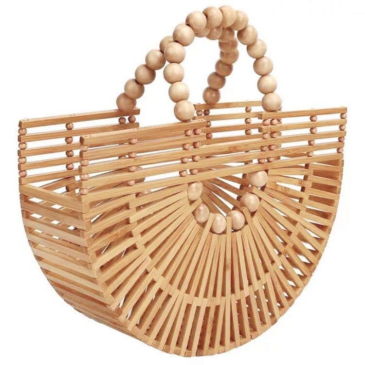 Women's Bamboo Handbag, Handmade Straw Bag, Handbag Bamboo Wallet Natural Basket Bag for Summer Beach 1 Women's Bamboo Handbag, Handmade Straw Bag, Handbag Bamboo Wallet Natural Basket Bag for Summer Beach