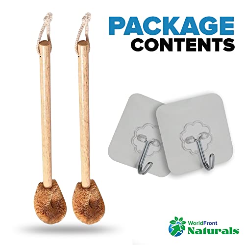 WorldFront Naturals Toilet Bowl Brush - Natural Coconut Fiber Golf Head & Long Wooden Handle for Effective Cleaning for Bathroom Toilet - Eco-Friendly & Durable - 2 Pack Brushes with 2 Wall Hooks 2 WorldFront Naturals Toilet Bowl Brush - Natural Coconut Fiber Golf Head & Long Wooden Handle for Effective Cleaning for Bathroom Toilet - Eco-Friendly & Durable - 2 Pack Brushes with 2 Wall Hooks - Image 2
