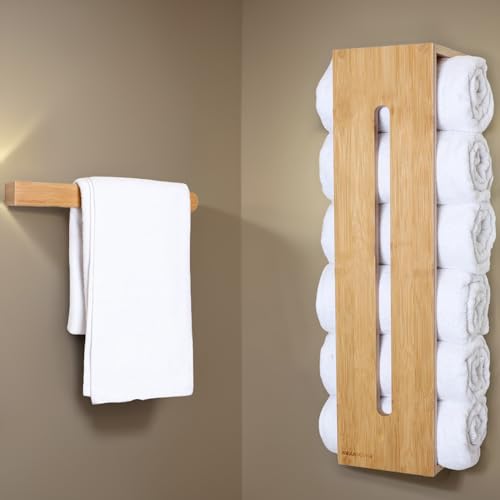 2 PCS Bathroom Towel Storage and Towel holders, Towel Rack Wall Can Holds Up to 6 Large (160X100) of Rolled Towels, Suitable for Bath Towels and Hand Towels, Bamboo Bathroom Accessories Wooden Colour 1 2 PCS Bathroom Towel Storage and Towel holders, Towel Rack Wall Can Holds Up to 6 Large (160X100) of Rolled Towels, Suitable for Bath Towels and Hand Towels, Bamboo Bathroom Accessories Wooden Colour