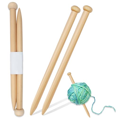2 Pcs 15mm Bamboo Knitting Needles, 25cm Long, Large, Arthritic-Friendly, Big Knitting Pins for Scarf, Sweater, Blanket 1 2 Pcs 15mm Bamboo Knitting Needles, 25cm Long, Large, Arthritic-Friendly, Big Knitting Pins for Scarf, Sweater, Blanket