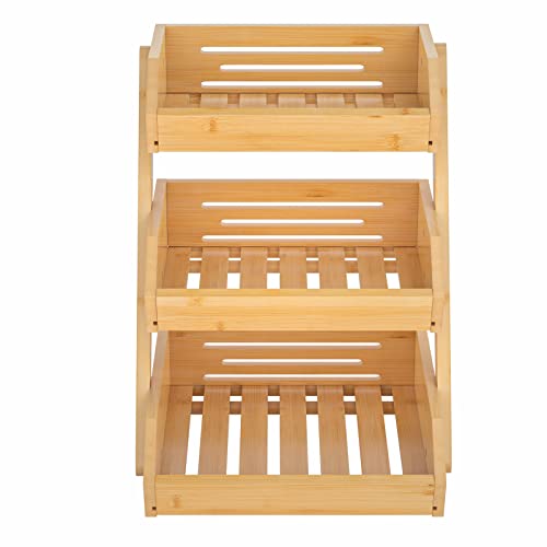 CALM COZY 3 Tier Bamboo Fruit Basket for Kitchen, Vegetables Storage Stand Detachable Holder for Fruits Veggies Bread Snacks in Home, Kitchen Office 2 CALM COZY 3 Tier Bamboo Fruit Basket for Kitchen, Vegetables Storage Stand Detachable Holder for Fruits Veggies Bread Snacks in Home, Kitchen Office - Image 2