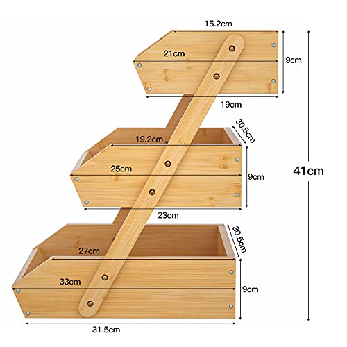 CALM COZY 3 Tier Bamboo Fruit Basket for Kitchen, Vegetables Storage Stand Detachable Holder for Fruits Veggies Bread Snacks in Home, Kitchen Office 3 CALM COZY 3 Tier Bamboo Fruit Basket for Kitchen, Vegetables Storage Stand Detachable Holder for Fruits Veggies Bread Snacks in Home, Kitchen Office - Image 3