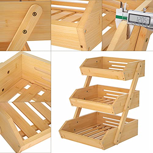 CALM COZY 3 Tier Bamboo Fruit Basket for Kitchen, Vegetables Storage Stand Detachable Holder for Fruits Veggies Bread Snacks in Home, Kitchen Office 4 CALM COZY 3 Tier Bamboo Fruit Basket for Kitchen, Vegetables Storage Stand Detachable Holder for Fruits Veggies Bread Snacks in Home, Kitchen Office - Image 4