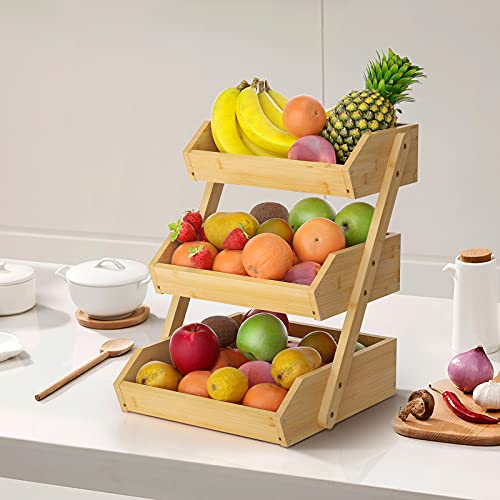 CALM COZY 3 Tier Bamboo Fruit Basket for Kitchen, Vegetables Storage Stand Detachable Holder for Fruits Veggies Bread Snacks in Home, Kitchen Office 5 CALM COZY 3 Tier Bamboo Fruit Basket for Kitchen, Vegetables Storage Stand Detachable Holder for Fruits Veggies Bread Snacks in Home, Kitchen Office - Image 5
