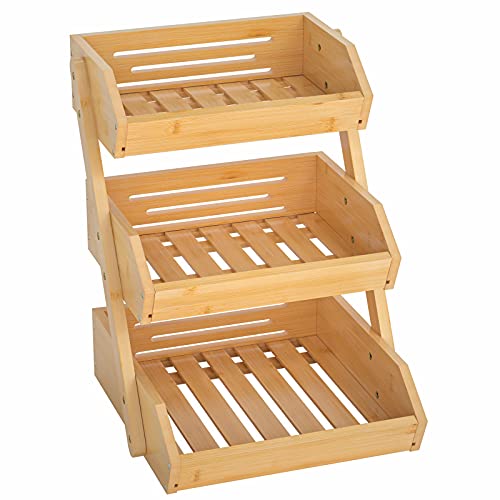 CALM COZY 3 Tier Bamboo Fruit Basket for Kitchen, Vegetables Storage Stand Detachable Holder for Fruits Veggies Bread Snacks in Home, Kitchen Office 1 CALM COZY 3 Tier Bamboo Fruit Basket for Kitchen, Vegetables Storage Stand Detachable Holder for Fruits Veggies Bread Snacks in Home, Kitchen Office