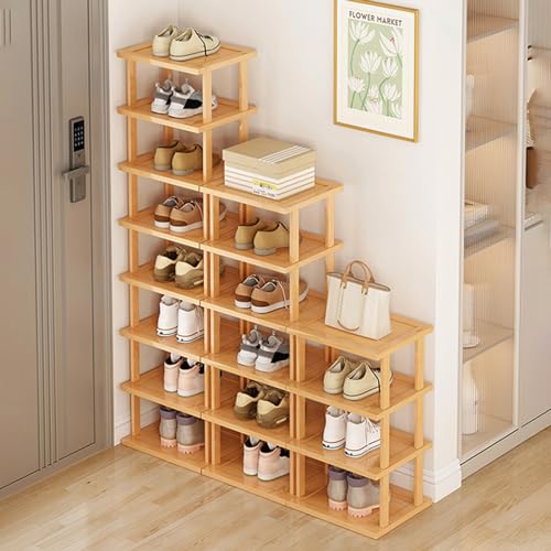 CUSROS 8 Tiers Vertical Bamboo Shoe Display Rack, Multi-functional Bamboo Shoe Rack, Minimalist Style, Shelf 2 CUSROS 8 Tiers Vertical Bamboo Shoe Display Rack, Multi-functional Bamboo Shoe Rack, Minimalist Style, Shelf - Image 2