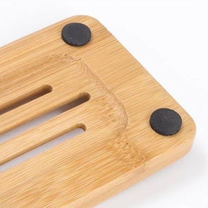 Abaseen 1x Sustainable Bamboo Soap Dish | Drainage Holes | Natural Wooden Soap Holder for Bathroom and Kitchen 2 Abaseen 1x Sustainable Bamboo Soap Dish | Drainage Holes | Natural Wooden Soap Holder for Bathroom and Kitchen - Image 2