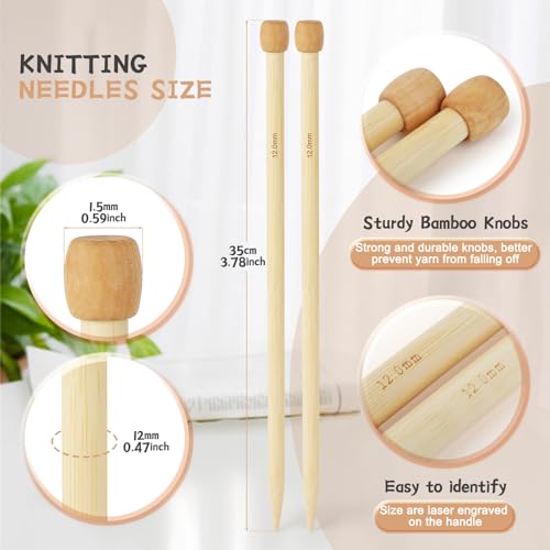 Aeelike 12mm Knitting Needles UK, Chunky Bamboo Knitting Needles, 35cm Long Thick Wooden Knitting Needles for Arthritic Hands, Large Knitting Needles for Chunky Blanket, 12mm Knitting Needles Wood 3 Aeelike 12mm Knitting Needles UK, Chunky Bamboo Knitting Needles, 35cm Long Thick Wooden Knitting Needles for Arthritic Hands, Large Knitting Needles for Chunky Blanket, 12mm Knitting Needles Wood - Image 3