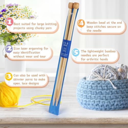 Aeelike 12mm Knitting Needles UK, Chunky Bamboo Knitting Needles, 35cm Long Thick Wooden Knitting Needles for Arthritic Hands, Large Knitting Needles for Chunky Blanket, 12mm Knitting Needles Wood 7 Aeelike 12mm Knitting Needles UK, Chunky Bamboo Knitting Needles, 35cm Long Thick Wooden Knitting Needles for Arthritic Hands, Large Knitting Needles for Chunky Blanket, 12mm Knitting Needles Wood - Image 7