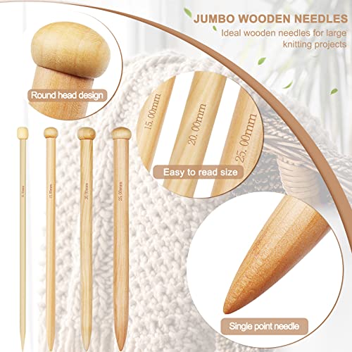 Aeelike 15mm Knitting Needles 35cm, Pair of 15mm Long Bamboo Knitting Needles Wooden for Chunky Wool Blanket, Suitable for Arthritic Hands 2 Aeelike 15mm Knitting Needles 35cm, Pair of 15mm Long Bamboo Knitting Needles Wooden for Chunky Wool Blanket, Suitable for Arthritic Hands - Image 2