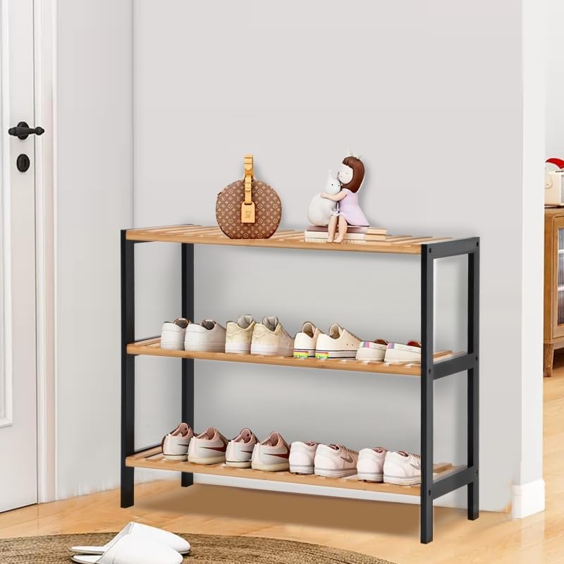 Aggloz 3 Tier Natural Bamboo Shoe Rack Easy Assembly & Strong Design Stand Shelf Organiser Ideal for Corridor, Bathroom,Hallway & Small Spaces Large Capacity Up to 12 Pairs of Shoes(55x70x25cm) 2 Aggloz 3 Tier Natural Bamboo Shoe Rack Easy Assembly & Strong Design Stand Shelf Organiser Ideal for Corridor, Bathroom,Hallway & Small Spaces Large Capacity Up to 12 Pairs of Shoes(55x70x25cm) - Image 2