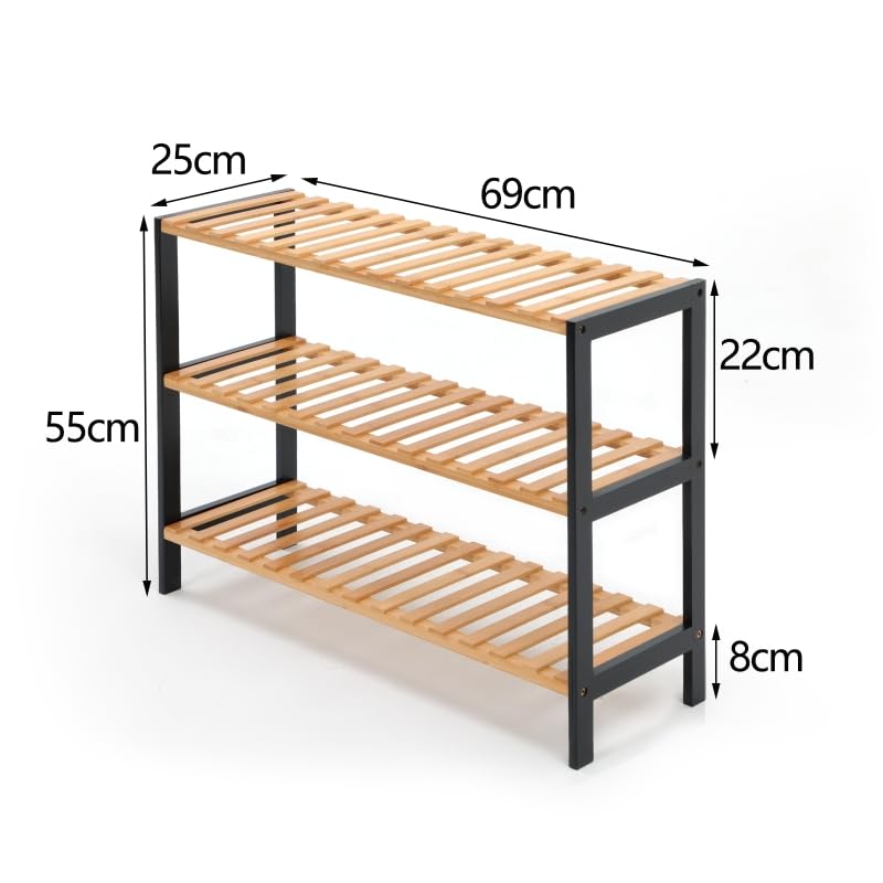 Aggloz 3 Tier Natural Bamboo Shoe Rack Easy Assembly & Strong Design Stand Shelf Organiser Ideal for Corridor, Bathroom,Hallway & Small Spaces Large Capacity Up to 12 Pairs of Shoes(55x70x25cm) 3 Aggloz 3 Tier Natural Bamboo Shoe Rack Easy Assembly & Strong Design Stand Shelf Organiser Ideal for Corridor, Bathroom,Hallway & Small Spaces Large Capacity Up to 12 Pairs of Shoes(55x70x25cm) - Image 3