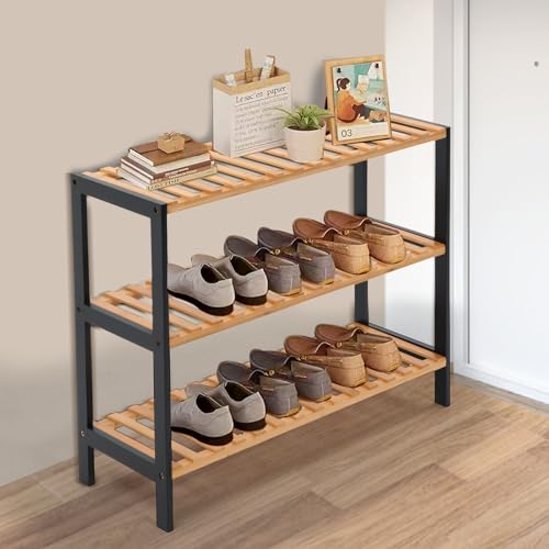 Aggloz 3 Tier Natural Bamboo Shoe Rack Easy Assembly & Strong Design Stand Shelf Organiser Ideal for Corridor, Bathroom,Hallway & Small Spaces Large Capacity Up to 12 Pairs of Shoes(55x70x25cm) 4 Aggloz 3 Tier Natural Bamboo Shoe Rack Easy Assembly & Strong Design Stand Shelf Organiser Ideal for Corridor, Bathroom,Hallway & Small Spaces Large Capacity Up to 12 Pairs of Shoes(55x70x25cm) - Image 4