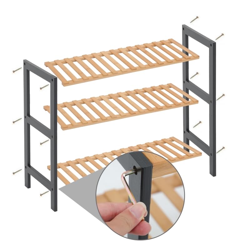 Aggloz 3 Tier Natural Bamboo Shoe Rack Easy Assembly & Strong Design Stand Shelf Organiser Ideal for Corridor, Bathroom,Hallway & Small Spaces Large Capacity Up to 12 Pairs of Shoes(55x70x25cm) 6 Aggloz 3 Tier Natural Bamboo Shoe Rack Easy Assembly & Strong Design Stand Shelf Organiser Ideal for Corridor, Bathroom,Hallway & Small Spaces Large Capacity Up to 12 Pairs of Shoes(55x70x25cm) - Image 6