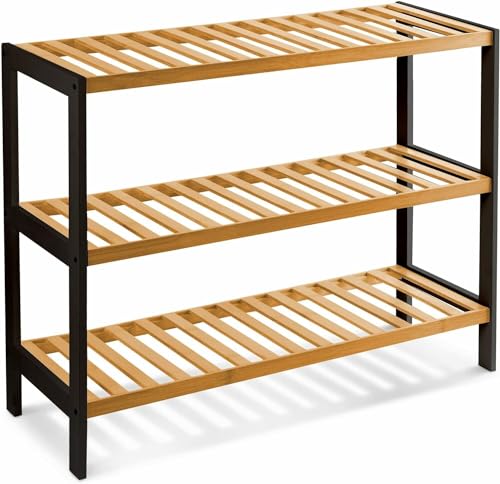 Aggloz 3 Tier Natural Bamboo Shoe Rack Easy Assembly & Strong Design Stand Shelf Organiser Ideal for Corridor, Bathroom,Hallway & Small Spaces Large Capacity Up to 12 Pairs of Shoes(55x70x25cm) 1 Aggloz 3 Tier Natural Bamboo Shoe Rack Easy Assembly & Strong Design Stand Shelf Organiser Ideal for Corridor, Bathroom,Hallway & Small Spaces Large Capacity Up to 12 Pairs of Shoes(55x70x25cm)