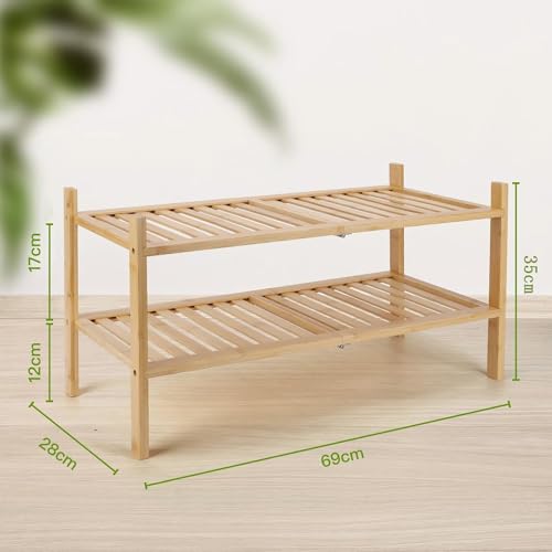 Akloya Bamboo Shoe Rack, Multipurpose 2 Tier Shoe Organizers,Small Shelfs for Shoes, Plants, Books, Living Room, Hallway Bedroom, Bathroom (2 Tier) 3 Akloya Bamboo Shoe Rack, Multipurpose 2 Tier Shoe Organizers,Small Shelfs for Shoes, Plants, Books, Living Room, Hallway Bedroom, Bathroom (2 Tier) - Image 3