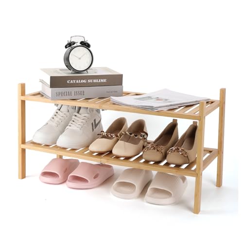Akloya Bamboo Shoe Rack, Multipurpose 2 Tier Shoe Organizers,Small Shelfs for Shoes, Plants, Books, Living Room, Hallway Bedroom, Bathroom (2 Tier) 1 Akloya Bamboo Shoe Rack, Multipurpose 2 Tier Shoe Organizers,Small Shelfs for Shoes, Plants, Books, Living Room, Hallway Bedroom, Bathroom (2 Tier)