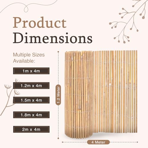 BLADO Natural Bamboo Slat Fence - Screening Slatted Roll for Garden Outdoor Wind/Sun Protection-Garden Privacy Shield-Fence Panel (H: 1M x L: 4M) 3 BLADO Natural Bamboo Slat Fence - Screening Slatted Roll for Garden Outdoor Wind/Sun Protection-Garden Privacy Shield-Fence Panel (H: 1M x L: 4M) - Image 3