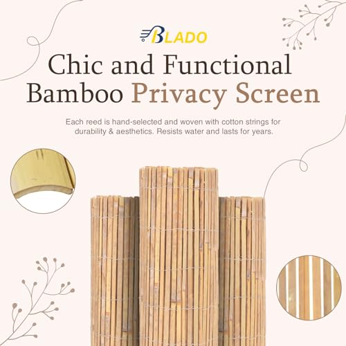 BLADO Natural Bamboo Slat Fence - Screening Slatted Roll for Garden Outdoor Wind/Sun Protection-Garden Privacy Shield-Fence Panel (H: 1M x L: 4M) 4 BLADO Natural Bamboo Slat Fence - Screening Slatted Roll for Garden Outdoor Wind/Sun Protection-Garden Privacy Shield-Fence Panel (H: 1M x L: 4M) - Image 4