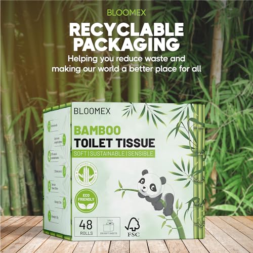BLOOMEX® Bamboo Toilet Rolls - 48 Rolls, Premium 3-Ply, 230 Large Sheets | Plastic Free Packaging, Sustainable Tissue Paper | Bleach Free White Toilet Tissue. 5 BLOOMEX® Bamboo Toilet Rolls - 48 Rolls, Premium 3-Ply, 230 Large Sheets | Plastic Free Packaging, Sustainable Tissue Paper | Bleach Free White Toilet Tissue. - Image 5