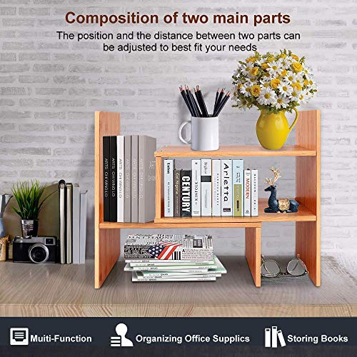 Bamboo Desk Storage Organizer, Desktop Display Shelf Rack, Multipurpose Bookshelf for Office & Home, Expandable Desktop Stand Bookshelf, Office Storage Rack - Free Style Displa Natural Stand Shelf 4 Bamboo Desk Storage Organizer, Desktop Display Shelf Rack, Multipurpose Bookshelf for Office & Home, Expandable Desktop Stand Bookshelf, Office Storage Rack - Free Style Displa Natural Stand Shelf - Image 4