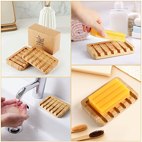 Bamboo Wooden Soap Dish Holder, soap case self draining Waterfall Drain Soap dish Tray bar soap saver for Shower, Bathroom, Kitchen, Bath Tub, Razor, Sponges, Counter Top(2 Pack)) 4 Bamboo Wooden Soap Dish Holder, soap case self draining Waterfall Drain Soap dish Tray bar soap saver for Shower, Bathroom, Kitchen, Bath Tub, Razor, Sponges, Counter Top(2 Pack)) - Image 4