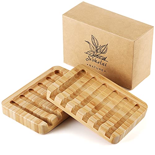 Bamboo Wooden Soap Dish Holder, soap case self draining Waterfall Drain Soap dish Tray bar soap saver for Shower, Bathroom, Kitchen, Bath Tub, Razor, Sponges, Counter Top(2 Pack)) 1 Bamboo Wooden Soap Dish Holder, soap case self draining Waterfall Drain Soap dish Tray bar soap saver for Shower, Bathroom, Kitchen, Bath Tub, Razor, Sponges, Counter Top(2 Pack))