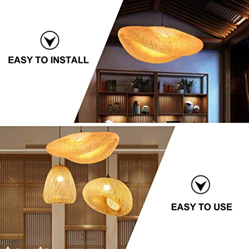 Bamboo Woven Lantern Lampshade Pendant Lamp Retro Style Rattan Chandelier Weaving Natural Ceiling Hanging Light for Dining Room Living Room Restaurant 40x25x20CM (With light source) 5 Bamboo Woven Lantern Lampshade Pendant Lamp Retro Style Rattan Chandelier Weaving Natural Ceiling Hanging Light for Dining Room Living Room Restaurant 40x25x20CM (With light source) - Image 5