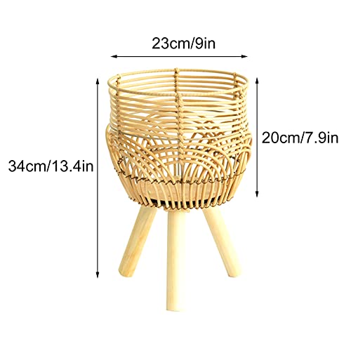 IUIBMI Bamboo Woven Plant Pot Stand with Wooden Legs Rattan Basket Flower Pot Indoor Planter Stand for Living Room Balcony Patio 2 IUIBMI Bamboo Woven Plant Pot Stand with Wooden Legs Rattan Basket Flower Pot Indoor Planter Stand for Living Room Balcony Patio - Image 2