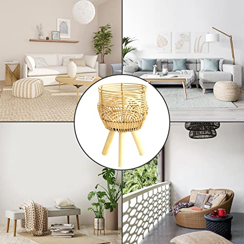 IUIBMI Bamboo Woven Plant Pot Stand with Wooden Legs Rattan Basket Flower Pot Indoor Planter Stand for Living Room Balcony Patio 4 IUIBMI Bamboo Woven Plant Pot Stand with Wooden Legs Rattan Basket Flower Pot Indoor Planter Stand for Living Room Balcony Patio - Image 4