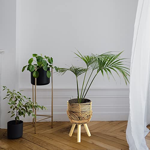 IUIBMI Bamboo Woven Plant Pot Stand with Wooden Legs Rattan Basket Flower Pot Indoor Planter Stand for Living Room Balcony Patio 5 IUIBMI Bamboo Woven Plant Pot Stand with Wooden Legs Rattan Basket Flower Pot Indoor Planter Stand for Living Room Balcony Patio - Image 5