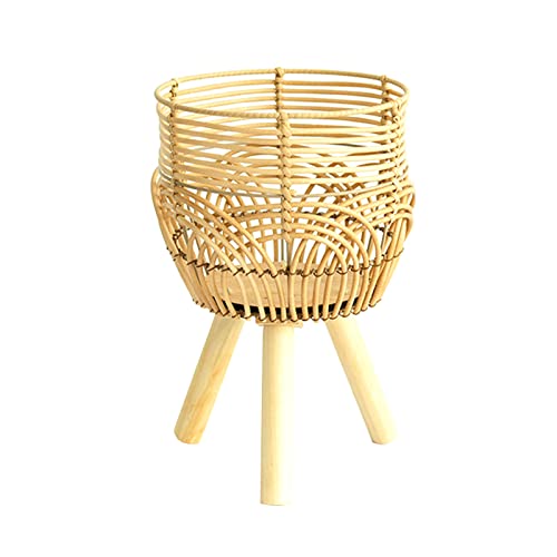 IUIBMI Bamboo Woven Plant Pot Stand with Wooden Legs Rattan Basket Flower Pot Indoor Planter Stand for Living Room Balcony Patio 1 IUIBMI Bamboo Woven Plant Pot Stand with Wooden Legs Rattan Basket Flower Pot Indoor Planter Stand for Living Room Balcony Patio