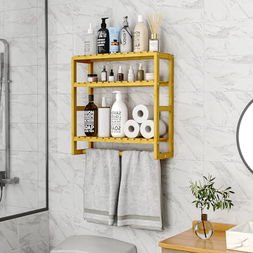 Bamworld Bathroom Shelf Storage Adjustable Bamboo shelf 3-Tiered Over Toilet Rack Bathroom Organizer for Space-Saving Wall Mount Stand Used in the Living Room (Light Brown) 2 Bamworld Bathroom Shelf Storage Adjustable Bamboo shelf 3-Tiered Over Toilet Rack Bathroom Organizer for Space-Saving Wall Mount Stand Used in the Living Room (Light Brown) - Image 2