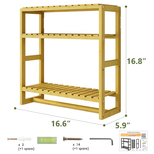 Bamworld Bathroom Shelf Storage Adjustable Bamboo shelf 3-Tiered Over Toilet Rack Bathroom Organizer for Space-Saving Wall Mount Stand Used in the Living Room (Light Brown) 3 Bamworld Bathroom Shelf Storage Adjustable Bamboo shelf 3-Tiered Over Toilet Rack Bathroom Organizer for Space-Saving Wall Mount Stand Used in the Living Room (Light Brown) - Image 3