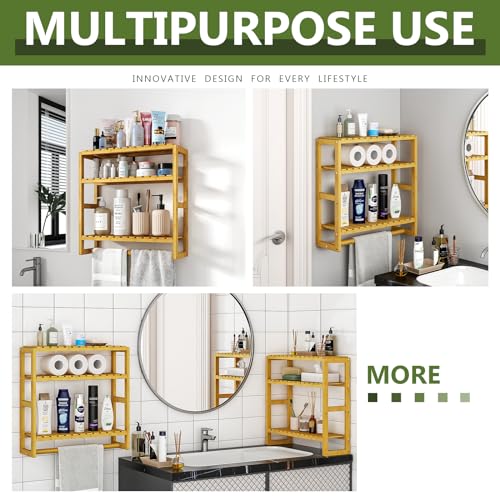 Bamworld Bathroom Shelf Storage Adjustable Bamboo shelf 3-Tiered Over Toilet Rack Bathroom Organizer for Space-Saving Wall Mount Stand Used in the Living Room (Light Brown) 4 Bamworld Bathroom Shelf Storage Adjustable Bamboo shelf 3-Tiered Over Toilet Rack Bathroom Organizer for Space-Saving Wall Mount Stand Used in the Living Room (Light Brown) - Image 4