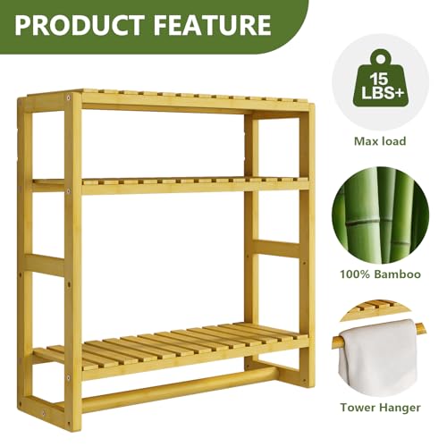 Bamworld Bathroom Shelf Storage Adjustable Bamboo shelf 3-Tiered Over Toilet Rack Bathroom Organizer for Space-Saving Wall Mount Stand Used in the Living Room (Light Brown) 5 Bamworld Bathroom Shelf Storage Adjustable Bamboo shelf 3-Tiered Over Toilet Rack Bathroom Organizer for Space-Saving Wall Mount Stand Used in the Living Room (Light Brown) - Image 5