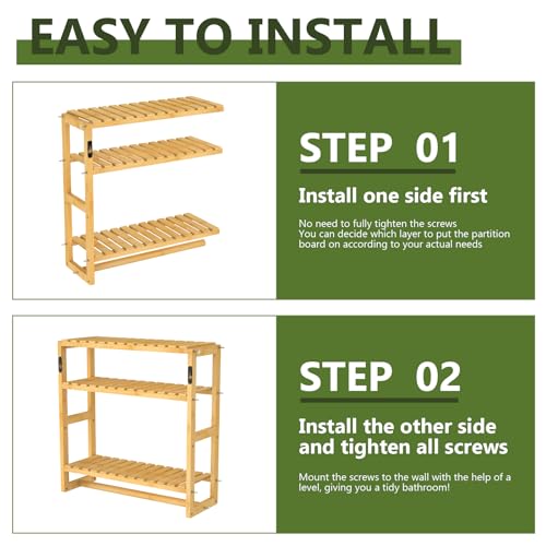 Bamworld Bathroom Shelf Storage Adjustable Bamboo shelf 3-Tiered Over Toilet Rack Bathroom Organizer for Space-Saving Wall Mount Stand Used in the Living Room (Light Brown) 6 Bamworld Bathroom Shelf Storage Adjustable Bamboo shelf 3-Tiered Over Toilet Rack Bathroom Organizer for Space-Saving Wall Mount Stand Used in the Living Room (Light Brown) - Image 6