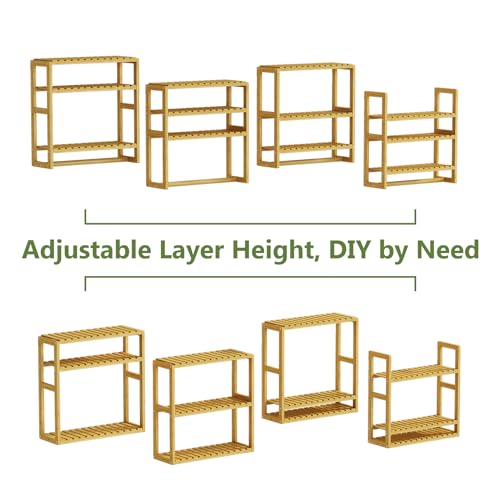 Bamworld Bathroom Shelf Storage Adjustable Bamboo shelf 3-Tiered Over Toilet Rack Bathroom Organizer for Space-Saving Wall Mount Stand Used in the Living Room (Light Brown) 7 Bamworld Bathroom Shelf Storage Adjustable Bamboo shelf 3-Tiered Over Toilet Rack Bathroom Organizer for Space-Saving Wall Mount Stand Used in the Living Room (Light Brown) - Image 7