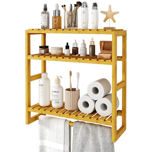 Bamworld Bathroom Shelf Storage Adjustable Bamboo shelf 3-Tiered Over Toilet Rack Bathroom Organizer for Space-Saving Wall Mount Stand Used in the Living Room (Light Brown) 1 Bamworld Bathroom Shelf Storage Adjustable Bamboo shelf 3-Tiered Over Toilet Rack Bathroom Organizer for Space-Saving Wall Mount Stand Used in the Living Room (Light Brown)