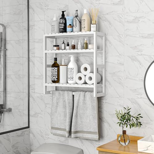 Bamworld Bathroom Shelf Storage Adjustable Bamboo shelf 3 Tiered Over Toilet Rack Bathroom Organizer for Space-Saving Wall Mount Stand Used in the Kitchen Living Room(White) 2 Bamworld Bathroom Shelf Storage Adjustable Bamboo shelf 3 Tiered Over Toilet Rack Bathroom Organizer for Space-Saving Wall Mount Stand Used in the Kitchen Living Room(White) - Image 2