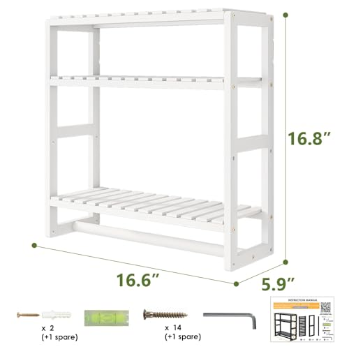 Bamworld Bathroom Shelf Storage Adjustable Bamboo shelf 3 Tiered Over Toilet Rack Bathroom Organizer for Space-Saving Wall Mount Stand Used in the Kitchen Living Room(White) 3 Bamworld Bathroom Shelf Storage Adjustable Bamboo shelf 3 Tiered Over Toilet Rack Bathroom Organizer for Space-Saving Wall Mount Stand Used in the Kitchen Living Room(White) - Image 3