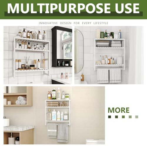Bamworld Bathroom Shelf Storage Adjustable Bamboo shelf 3 Tiered Over Toilet Rack Bathroom Organizer for Space-Saving Wall Mount Stand Used in the Kitchen Living Room(White) 4 Bamworld Bathroom Shelf Storage Adjustable Bamboo shelf 3 Tiered Over Toilet Rack Bathroom Organizer for Space-Saving Wall Mount Stand Used in the Kitchen Living Room(White) - Image 4