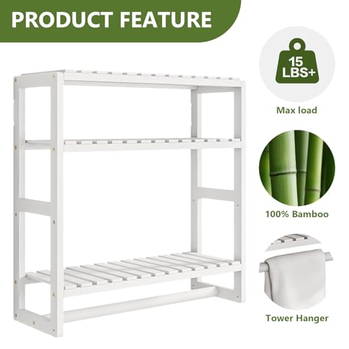 Bamworld Bathroom Shelf Storage Adjustable Bamboo shelf 3 Tiered Over Toilet Rack Bathroom Organizer for Space-Saving Wall Mount Stand Used in the Kitchen Living Room(White) 5 Bamworld Bathroom Shelf Storage Adjustable Bamboo shelf 3 Tiered Over Toilet Rack Bathroom Organizer for Space-Saving Wall Mount Stand Used in the Kitchen Living Room(White) - Image 5